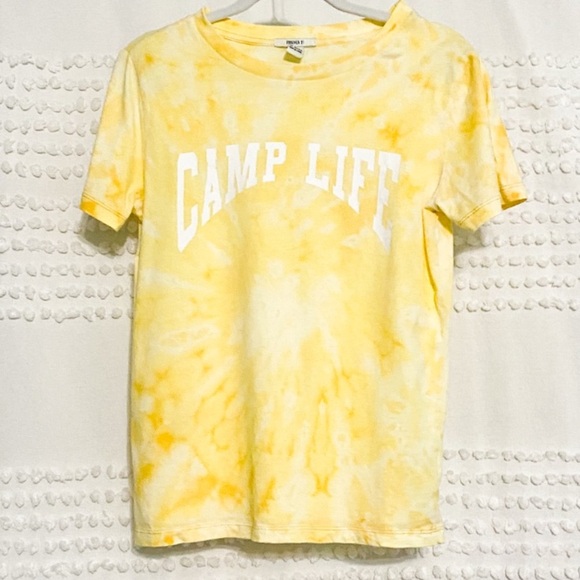 CAMP LIFE 🏕️ summer yellow tie dye top s - Picture 1 of 5